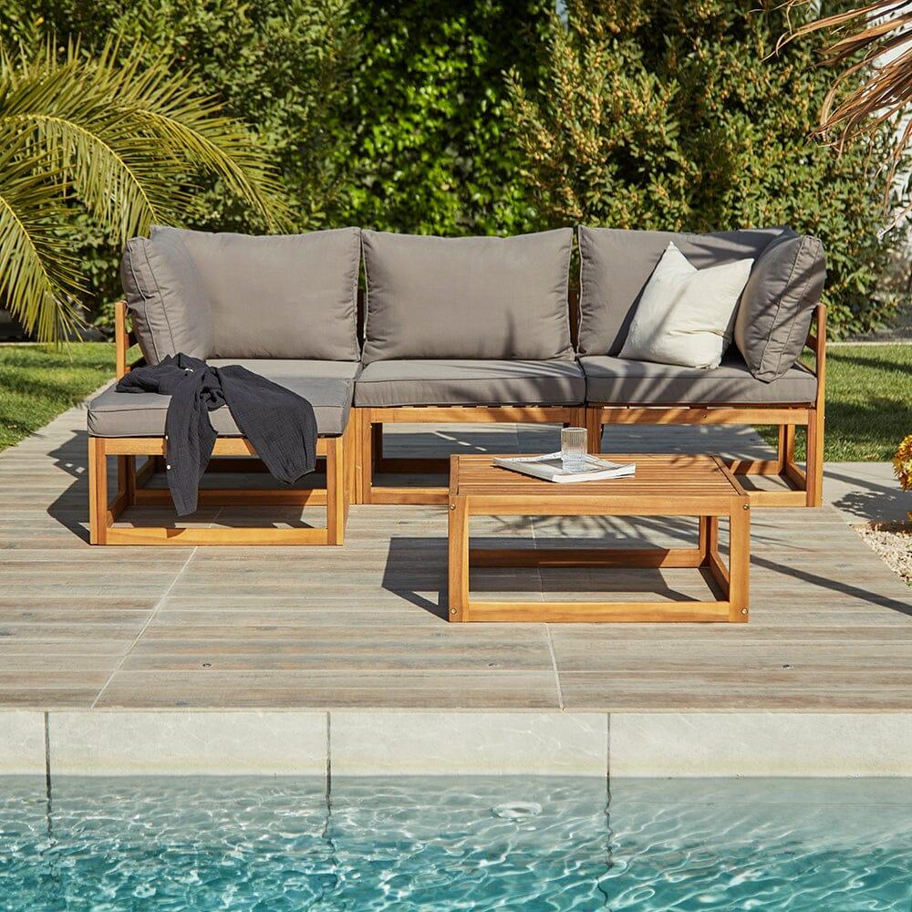 Rowan Grey 4 seater Chaise wooden sofa set with coffee table - Laura James