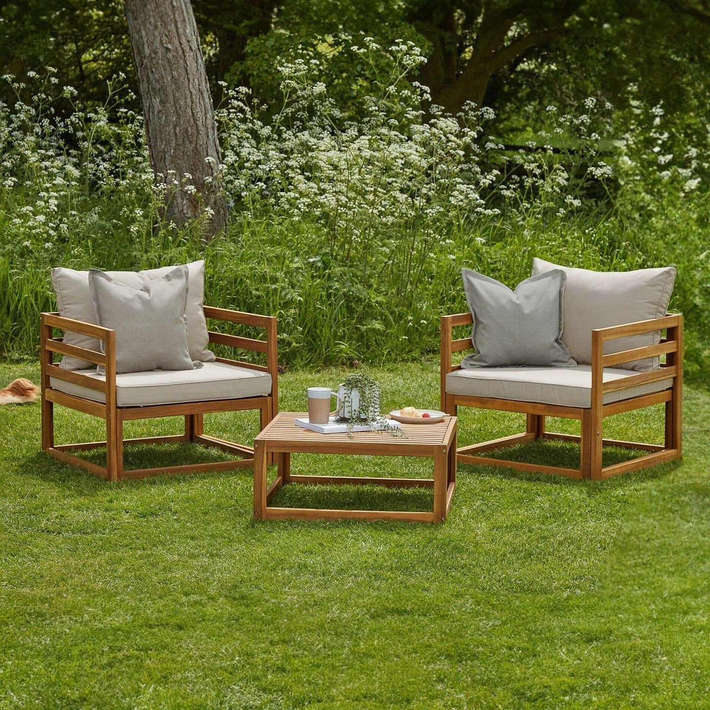 Rowan Natural 2 Armchairs with Coffee Table Set - Laura James