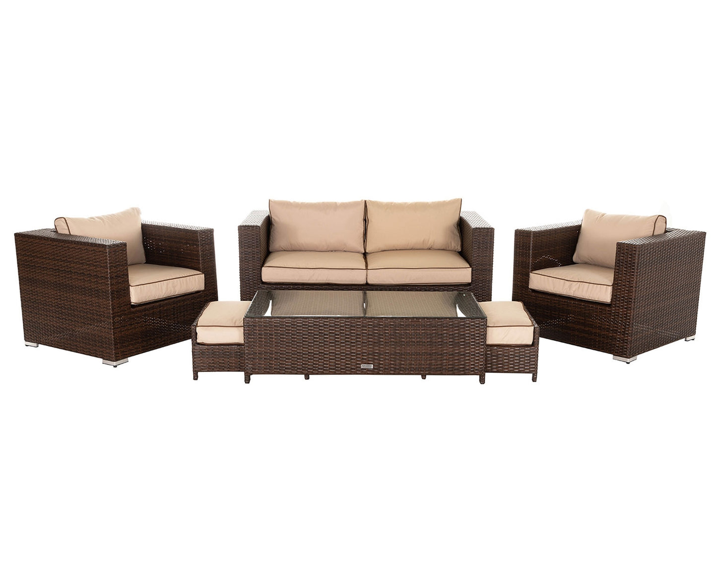 Ascot 4 Seater Rattan Garden Sofa Set in Chocolate and Cream