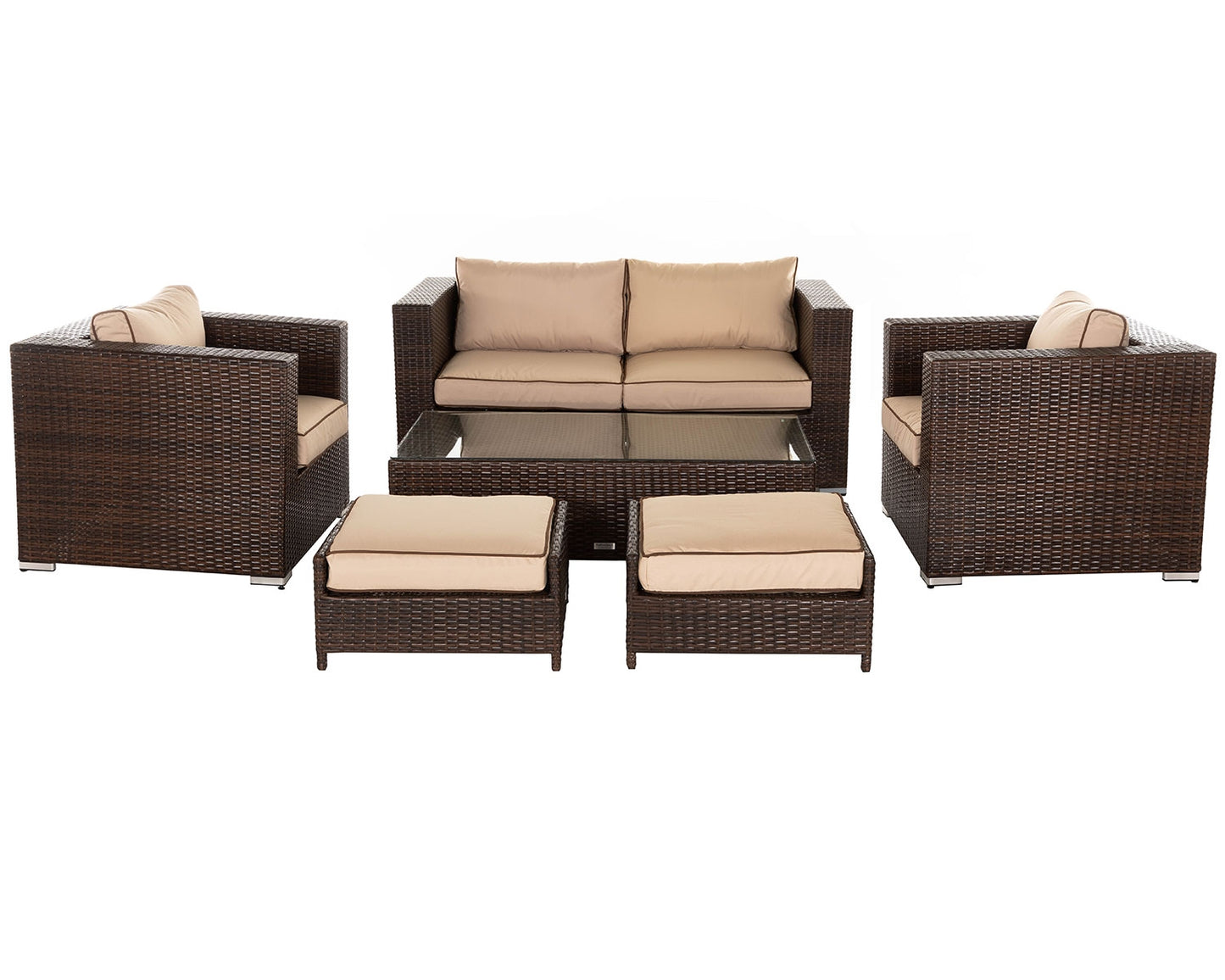 Ascot 4 Seater Rattan Garden Sofa Set in Chocolate and Cream