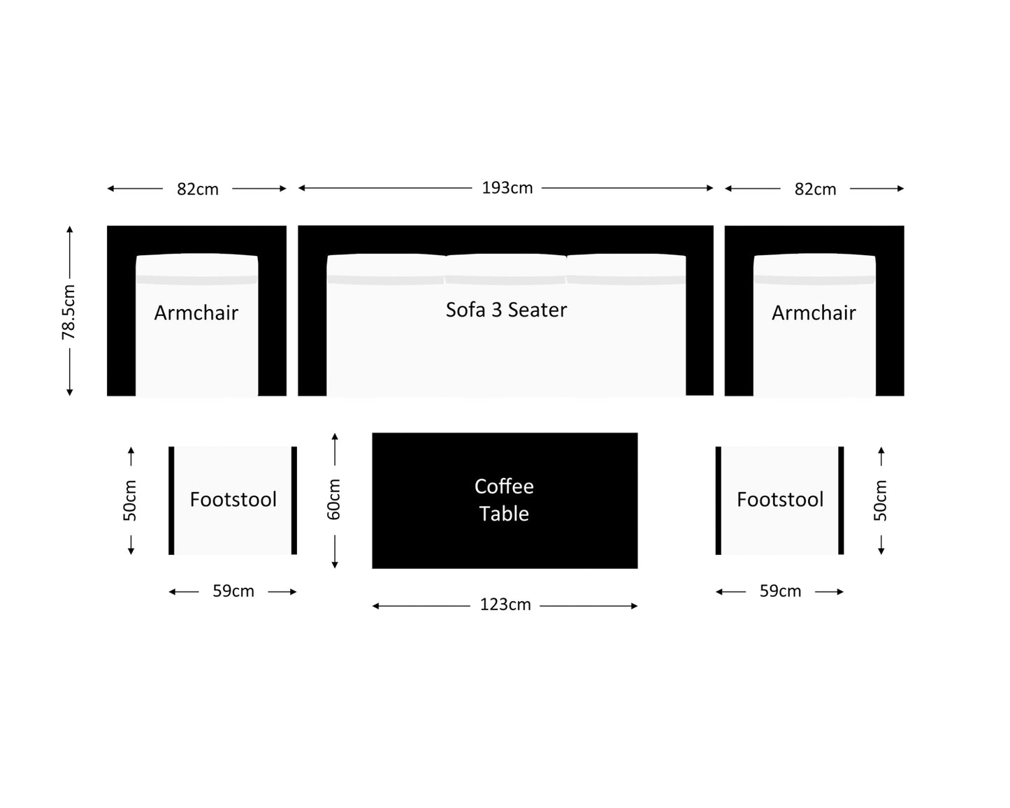 Ascot 3 Seater Rattan Garden Sofa Set in Black and Vanilla