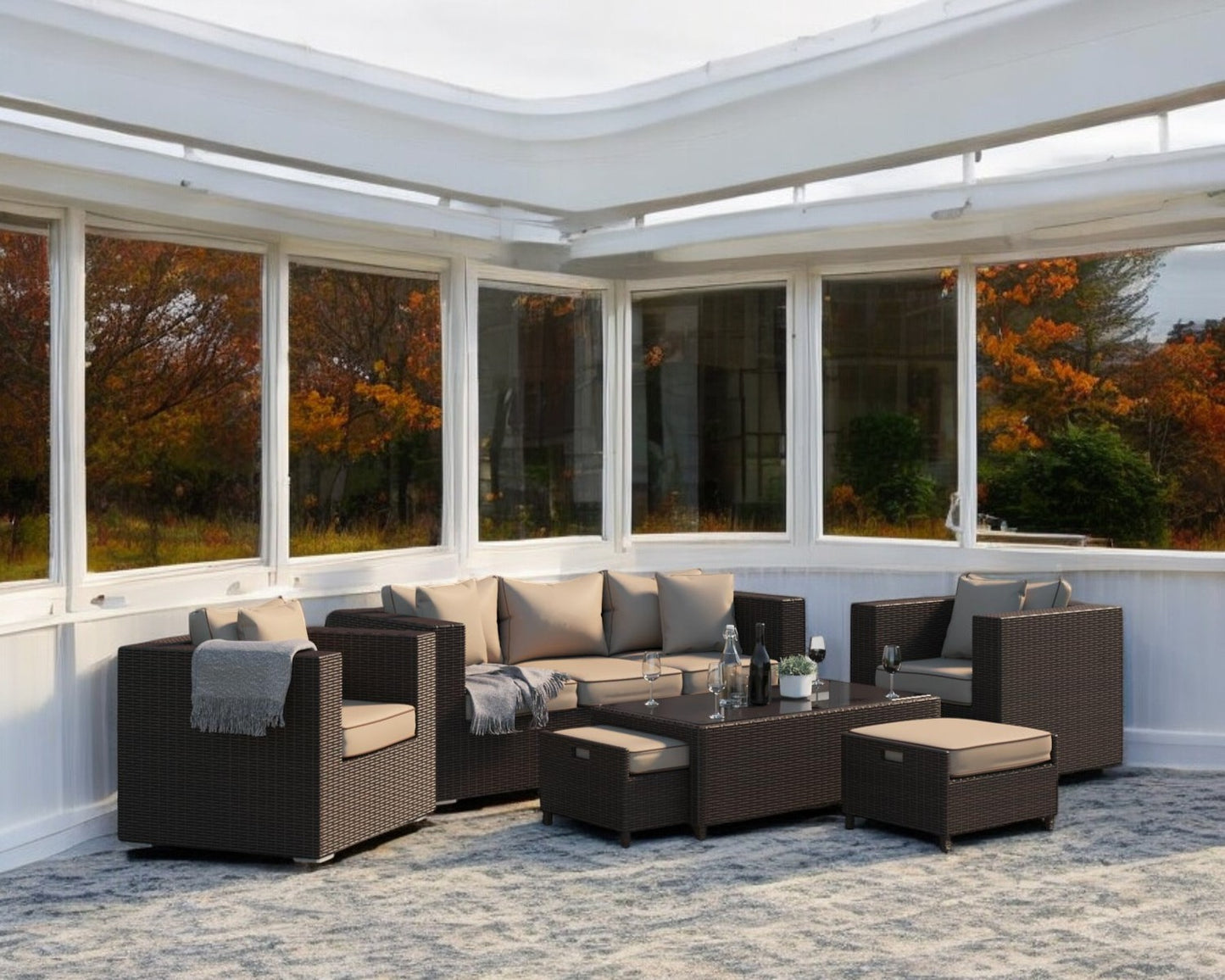 Ascot 5 Seater Rattan Garden Sofa Set in Chocolate and Cream