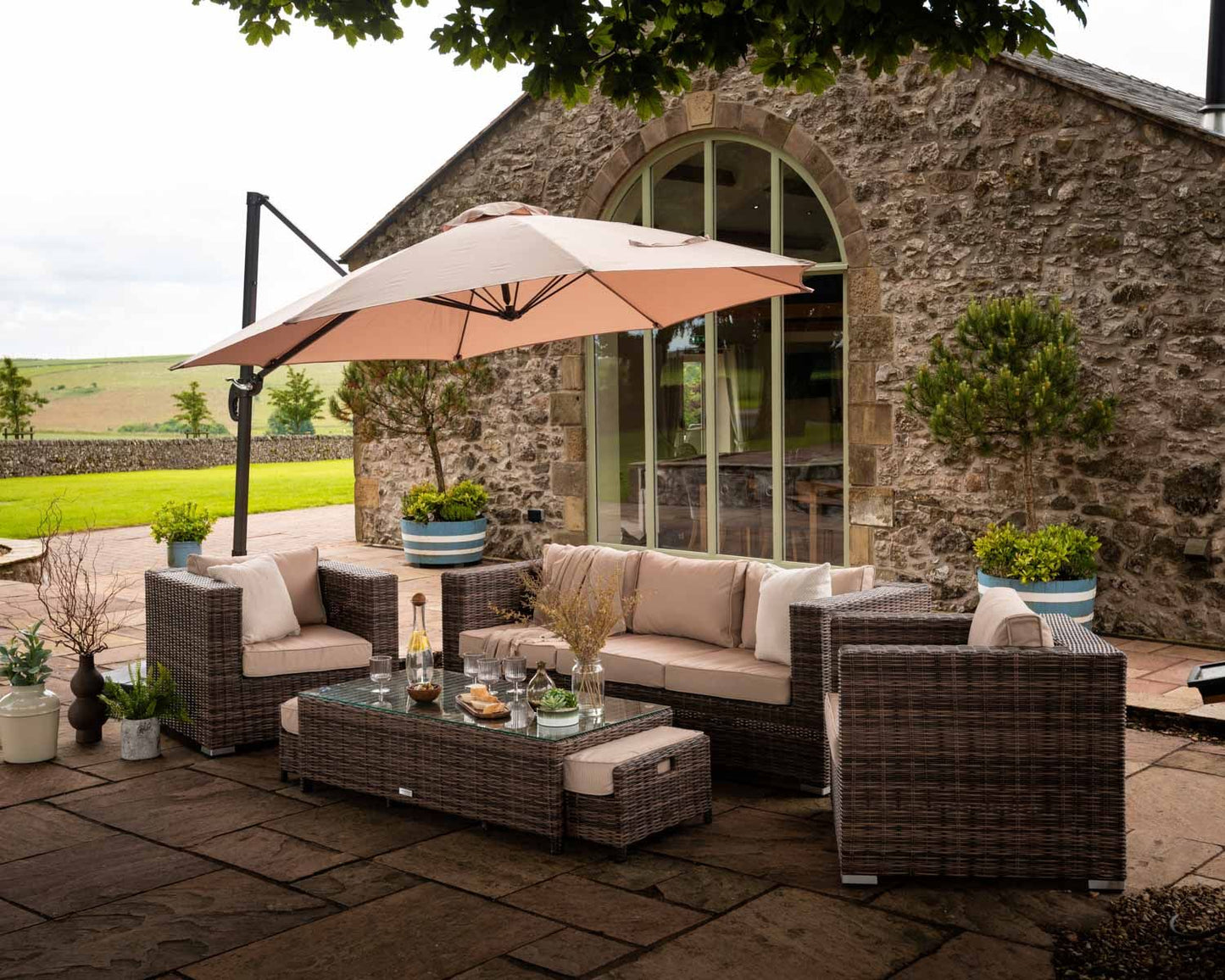 Ascot 3 Seat Sofa and Coffee Table with Footstools in Truffle