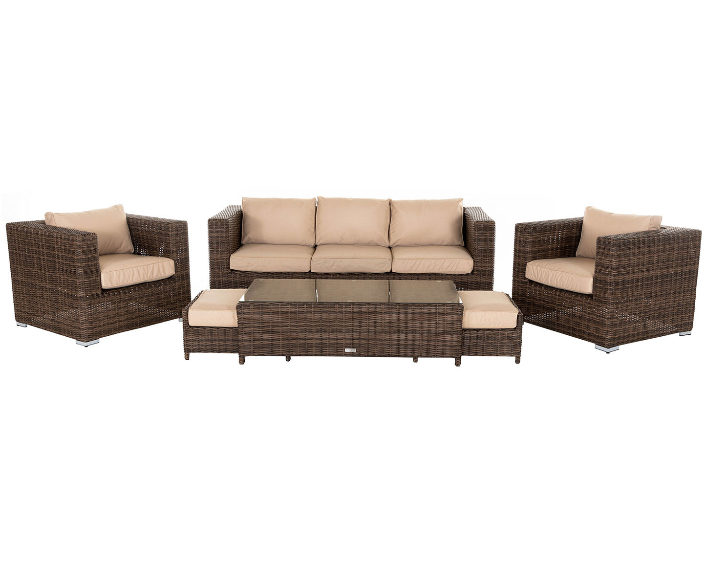 Ascot 3 Seater Rattan Garden Sofa Set in Premium Truffle Brown and Champagne