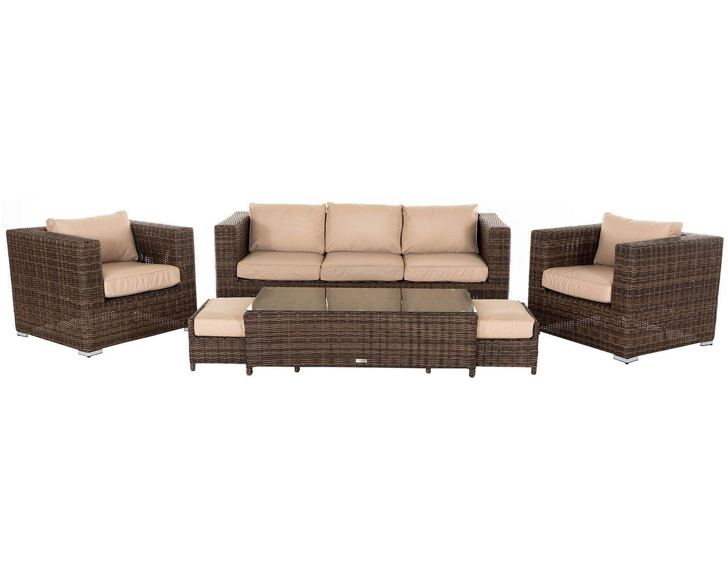 Ascot 3 Seat Sofa and Coffee Table with Footstools in Truffle