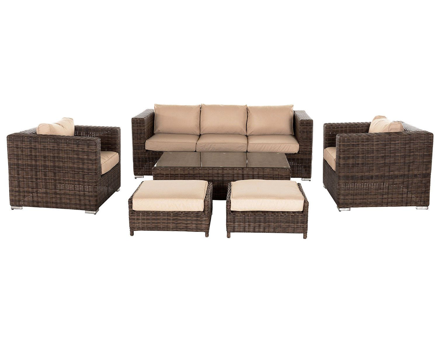 Ascot 3 Seat Sofa and Coffee Table with Footstools in Truffle