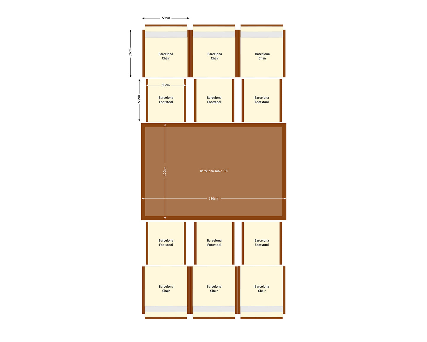 Barcelona 6 Seater Cube Set With Footstools in Brown and Cream