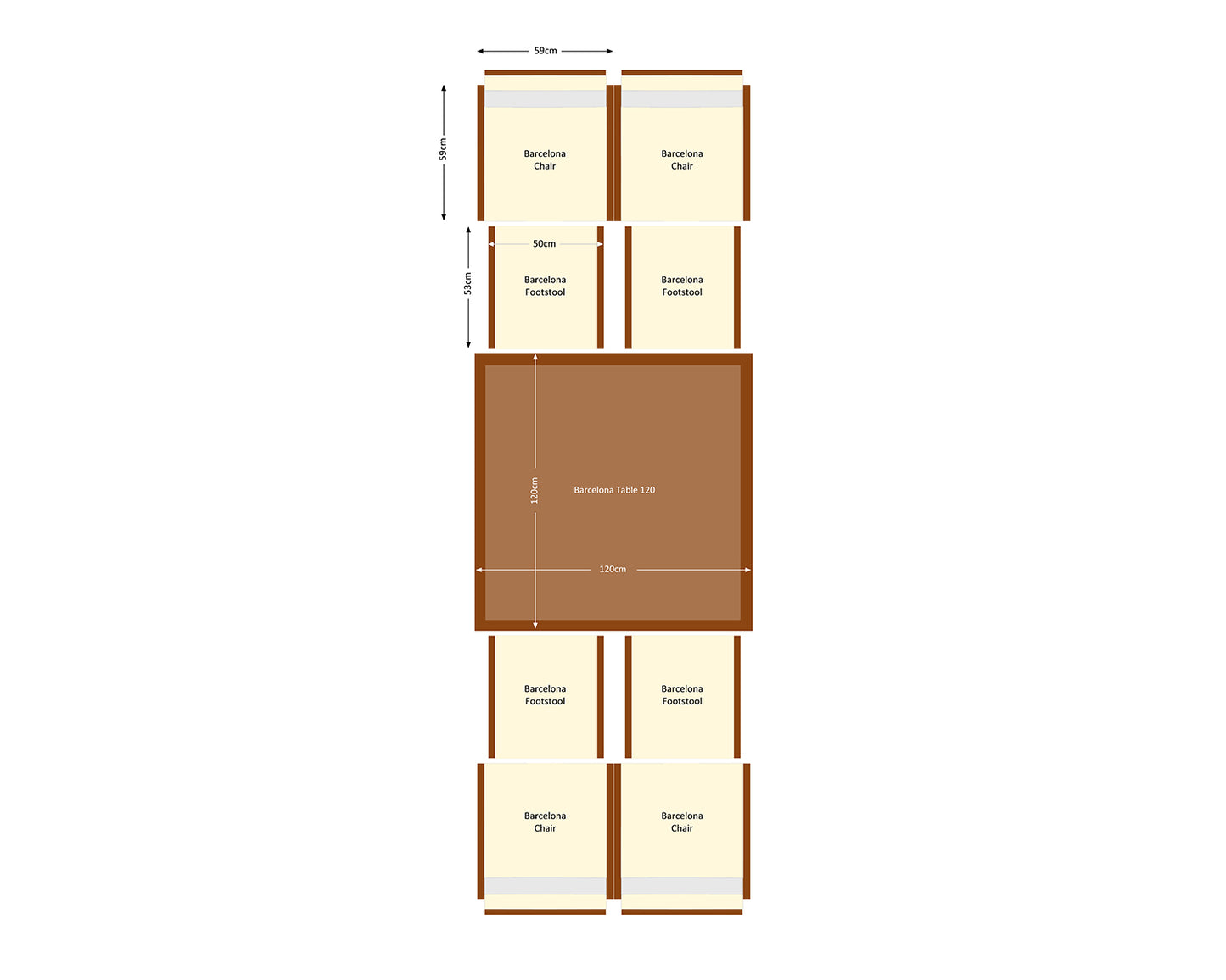 Barcelona 4 Seater Cube Set With Footstools in Brown and Cream