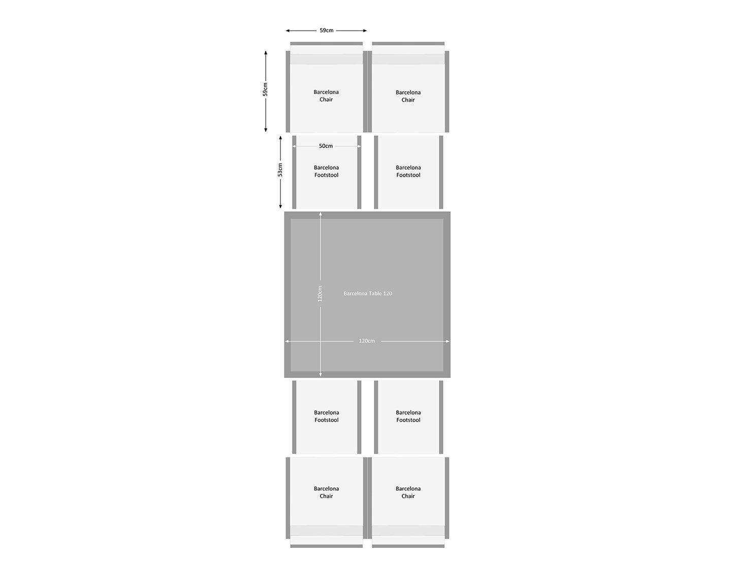 Barcelona 4 Seater Cube Set With Footstools in Grey