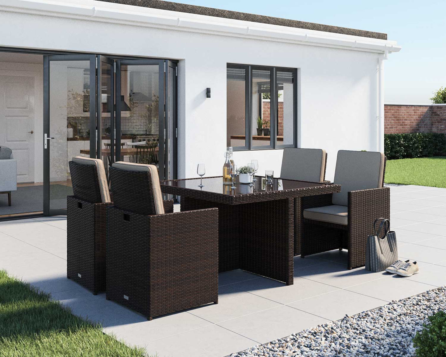 Barcelona 4 Seater Cube Set in Brown and Cream