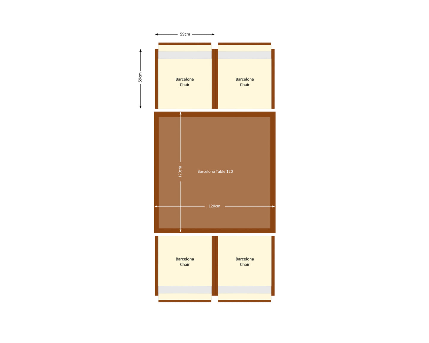Barcelona 4 Seater Cube Set in Brown and Cream
