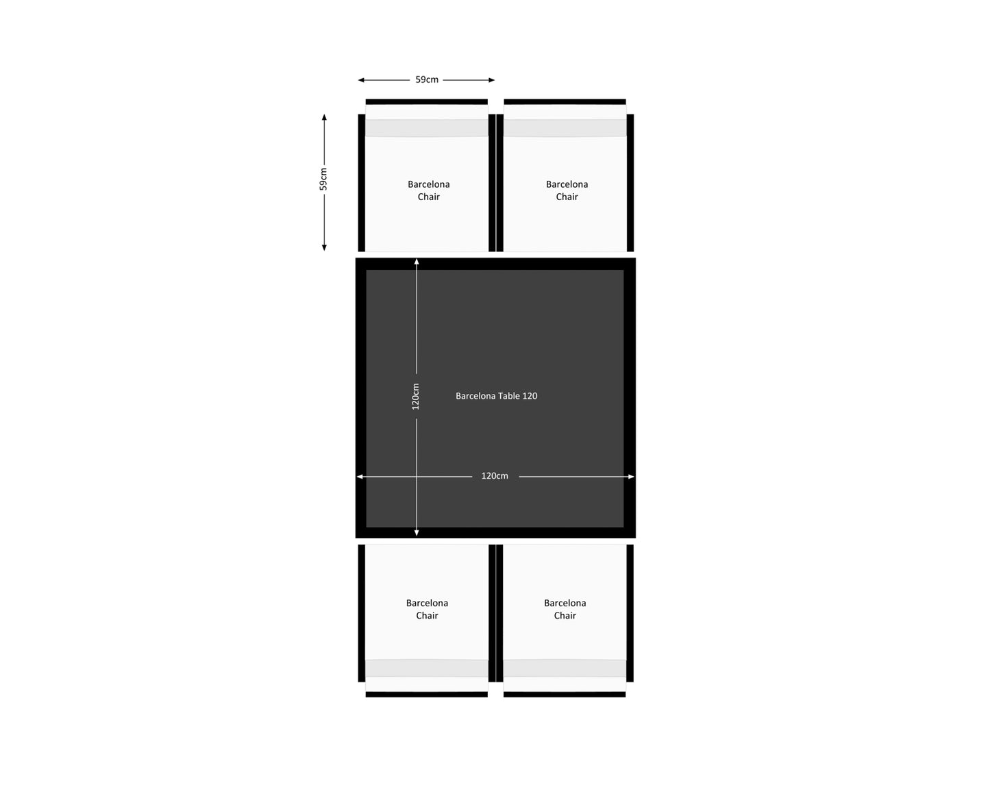 Barcelona 4 Seater Cube Set in Black and Vanilla