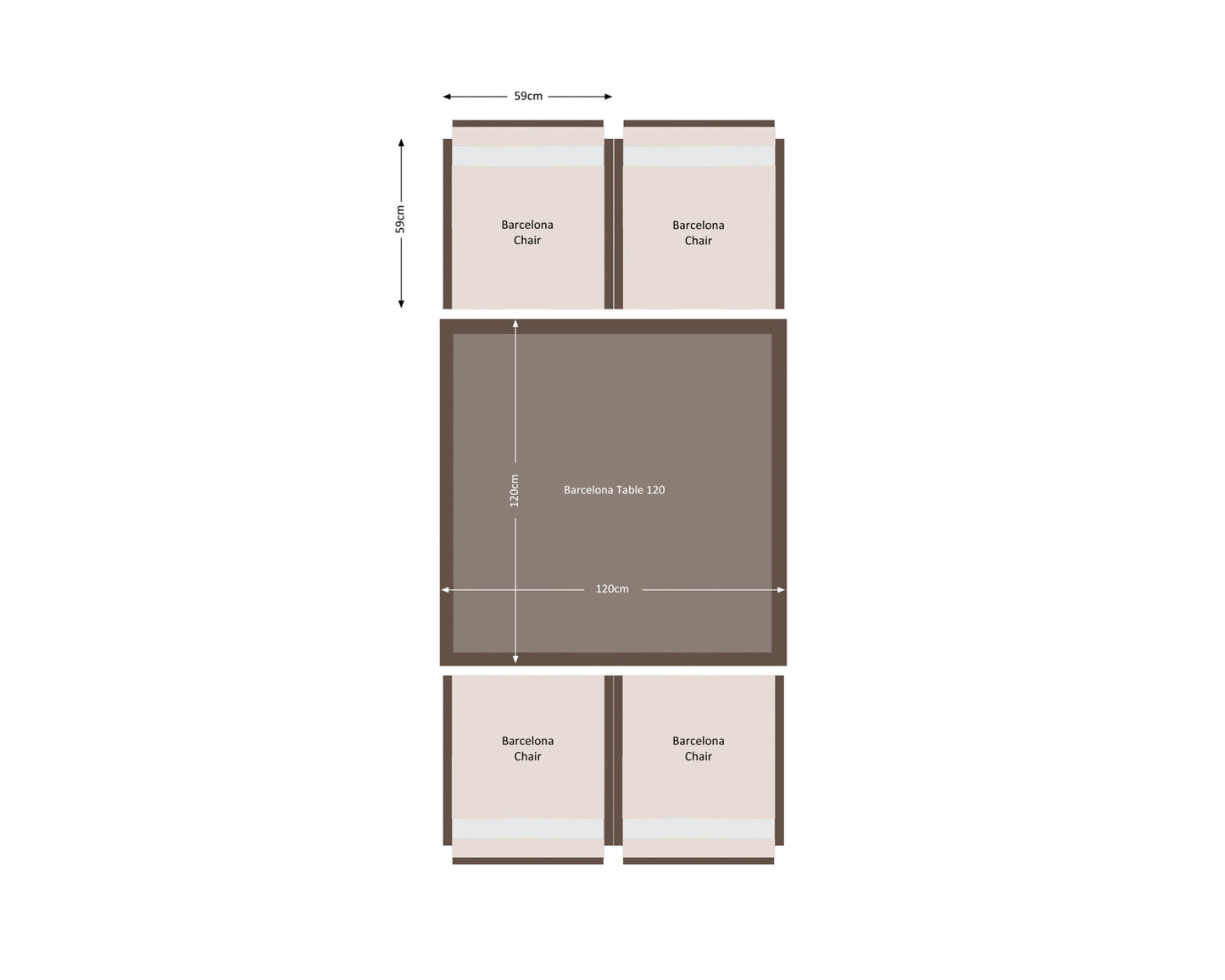 Barcelona 4 Seater Cube Set in Truffle Brown and Cream