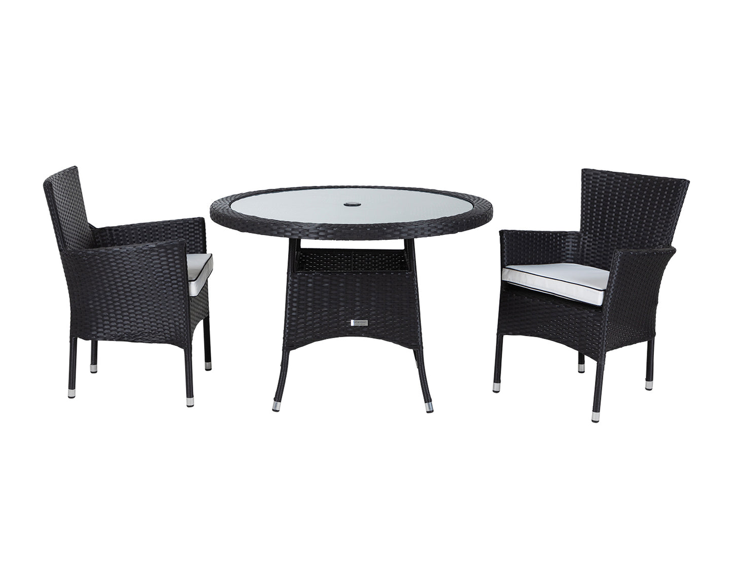 Cambridge 2 Rattan Garden Chairs and Small Round Table Set in Black and Vanilla