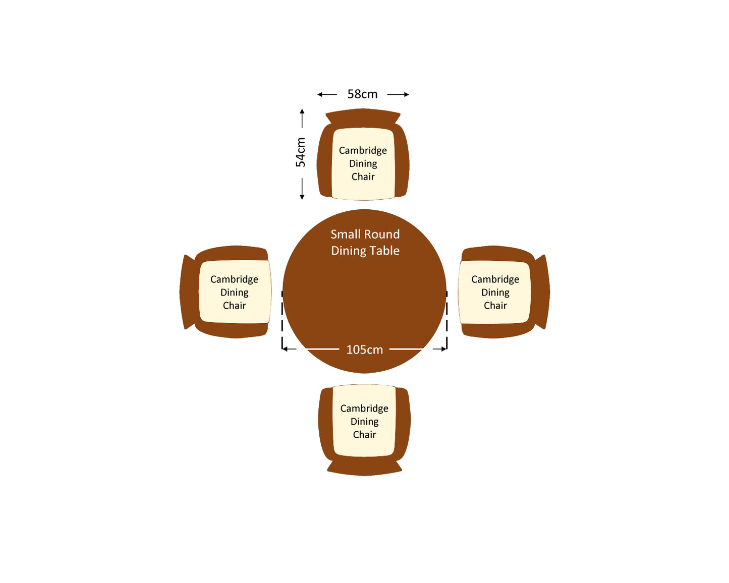 Cambridge 4 Rattan Garden Chairs and Small Round Dining Table Set in Chocolate and Cream