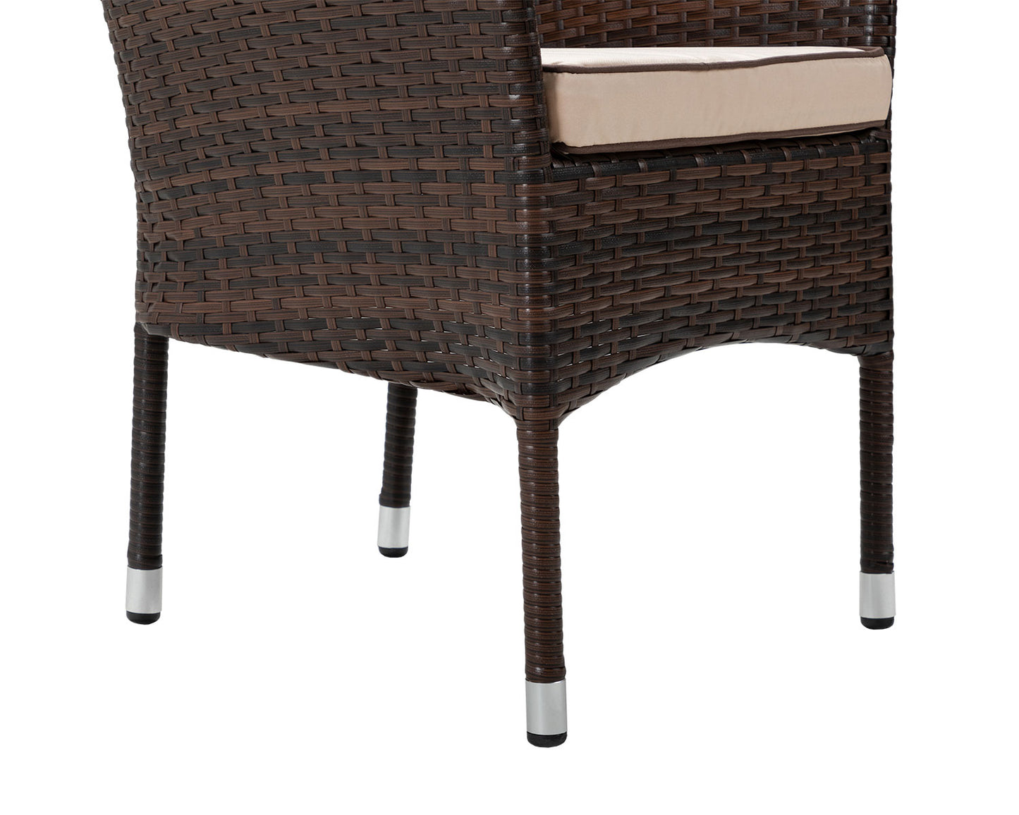 Cambridge 4 Rattan Garden Chairs and Small Round Dining Table Set in Chocolate and Cream