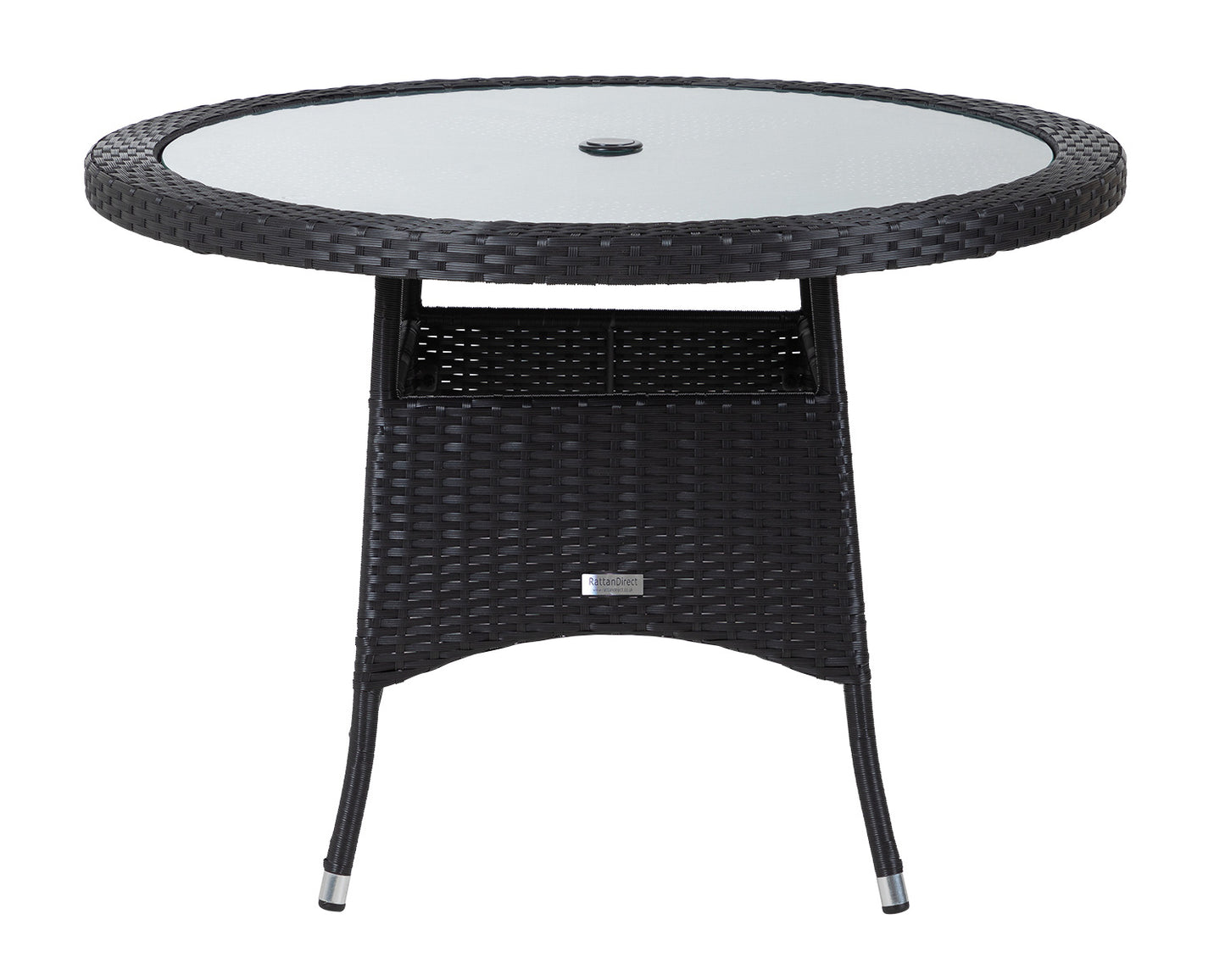 Cambridge 4 Rattan Garden Chairs and Small Round Dining Table Set in Black and Vanilla