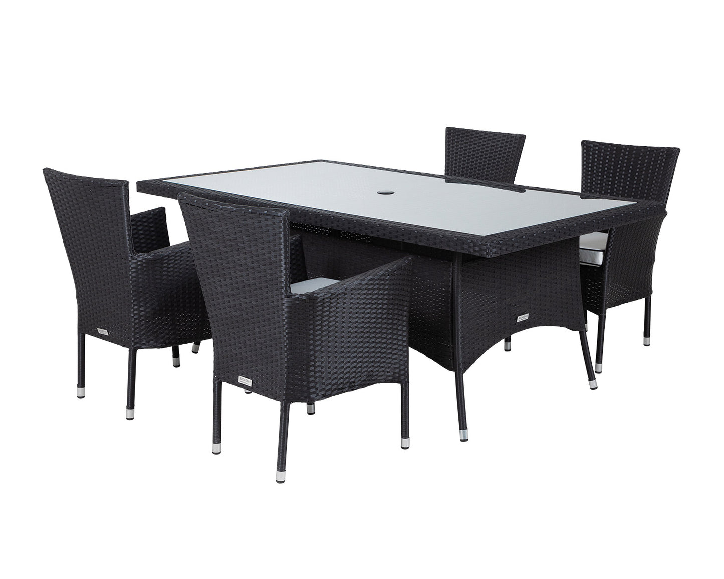 Cambridge 4 Rattan Garden Chairs and Rectangular Dining Table Set in Black and Vanilla