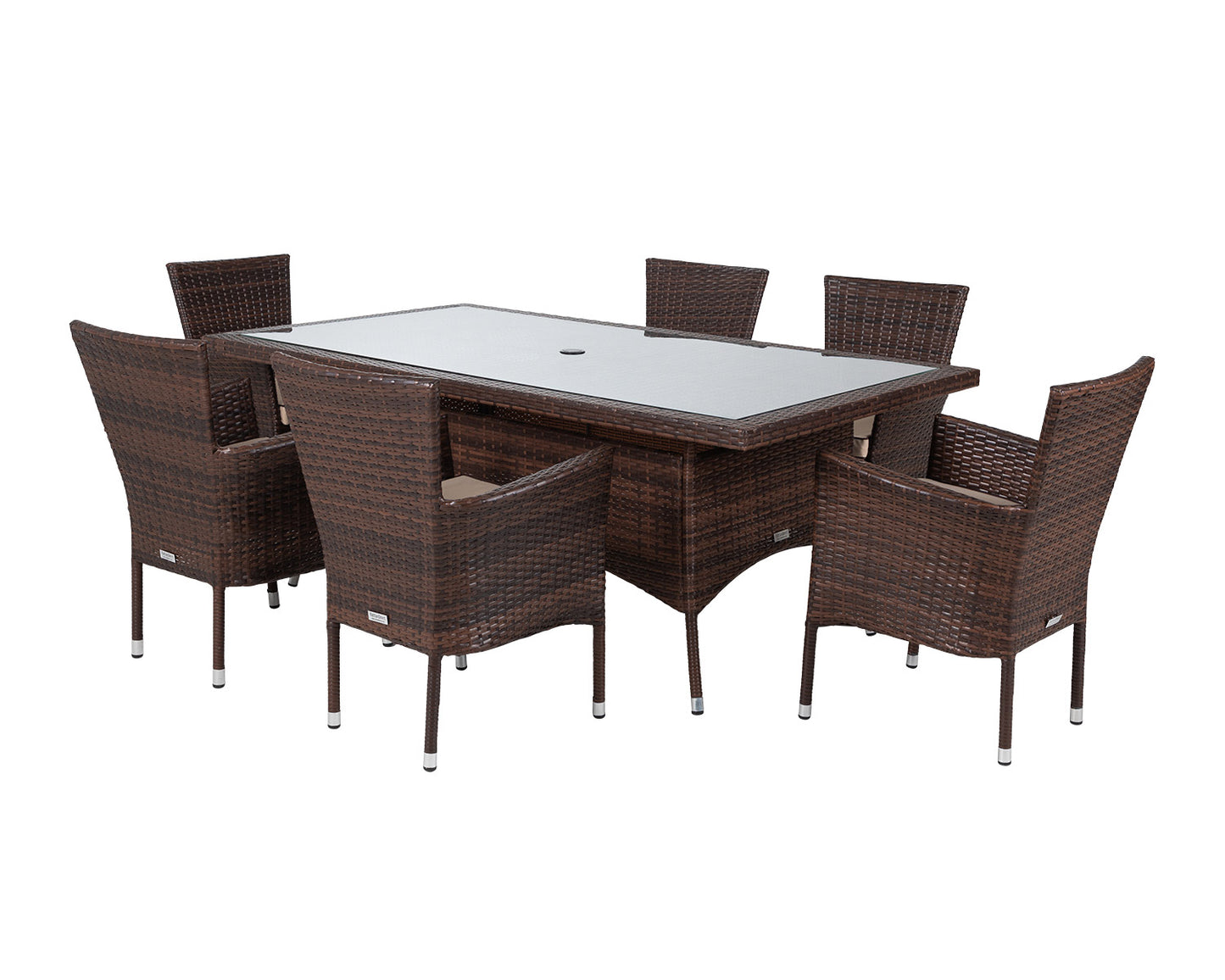 Cambridge 6 Rattan Garden Chairs and Rectangular Dining Table Set in Chocolate and Cream