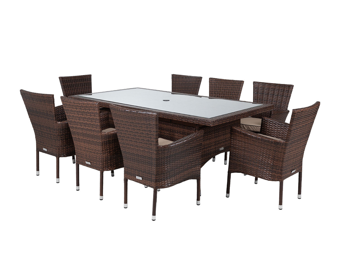 Cambridge 8 Rattan Garden Chairs and Rectangular Dining Table Set in Chocolate and Cream