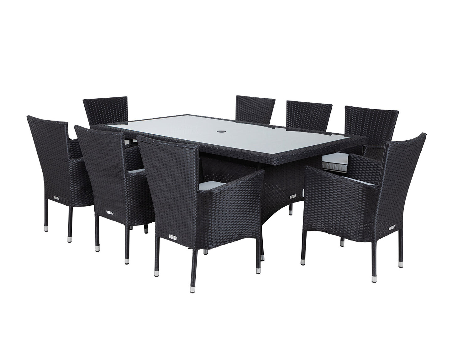 Cambridge 8 Rattan Garden Chairs and Rectangular Dining Table Set in Black and Vanilla