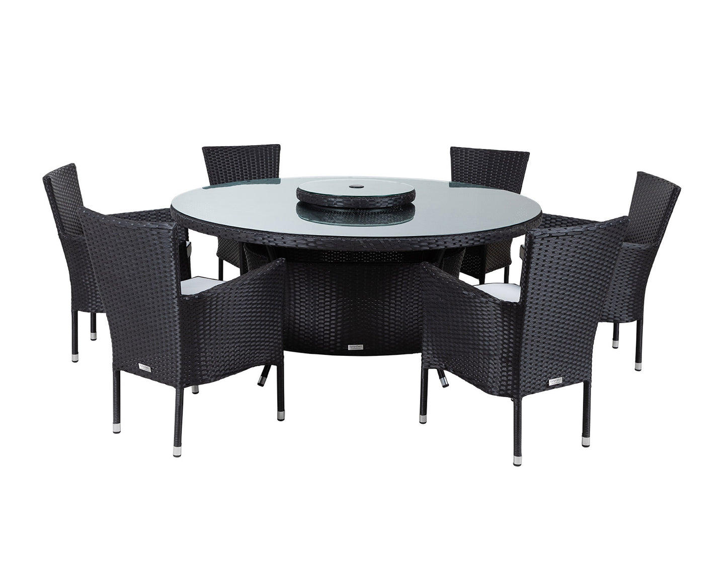 Cambridge 6 Chairs and Large Round Dining Table Set in Black and Vanilla