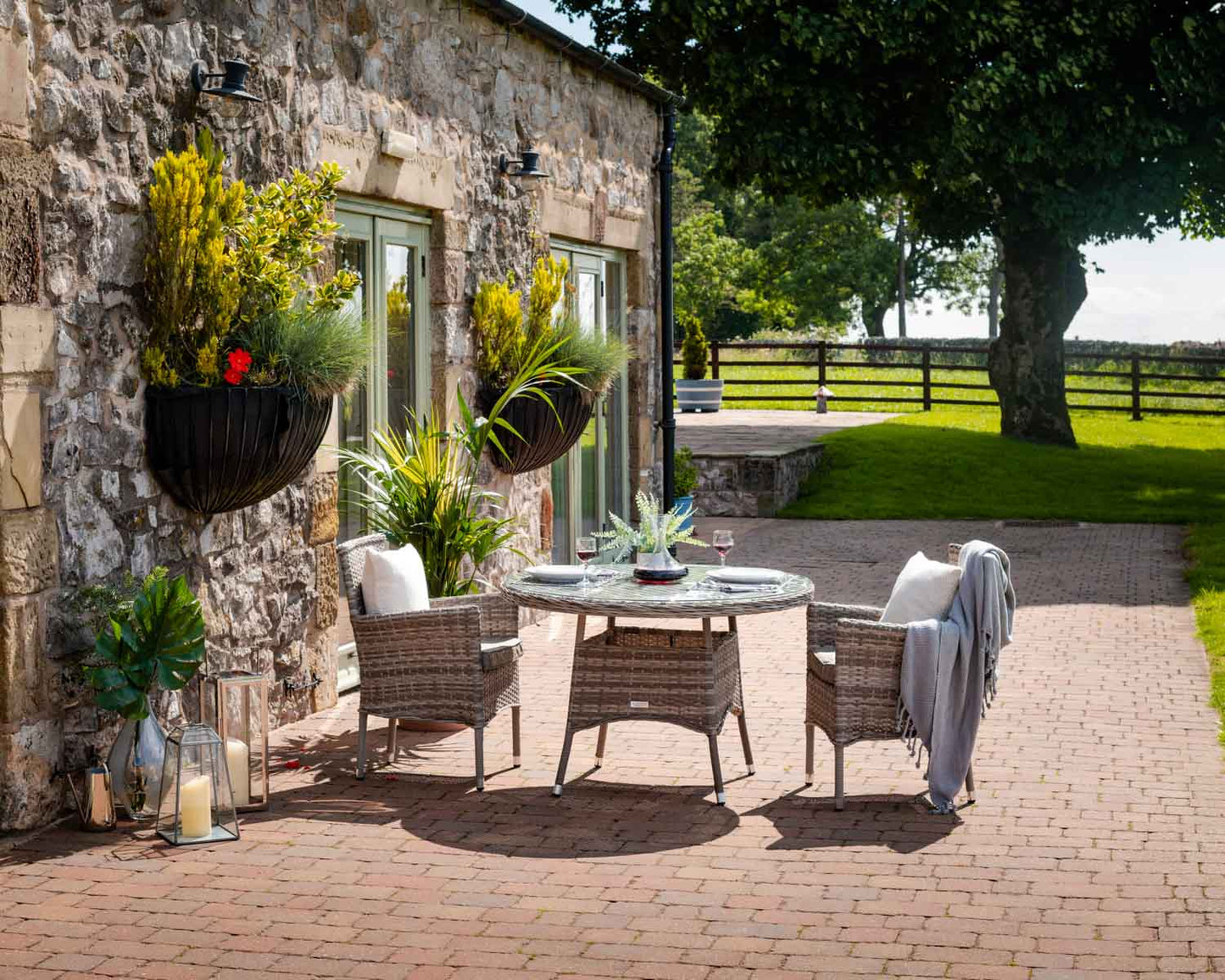 Cambridge 2 Rattan Chairs and Small Round Table Set in Grey