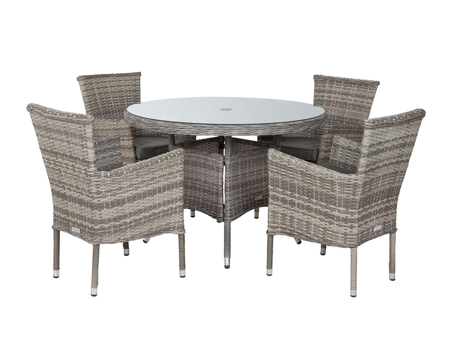 Cambridge 4 Rattan Chairs and Small Round Dining Table Set in Grey