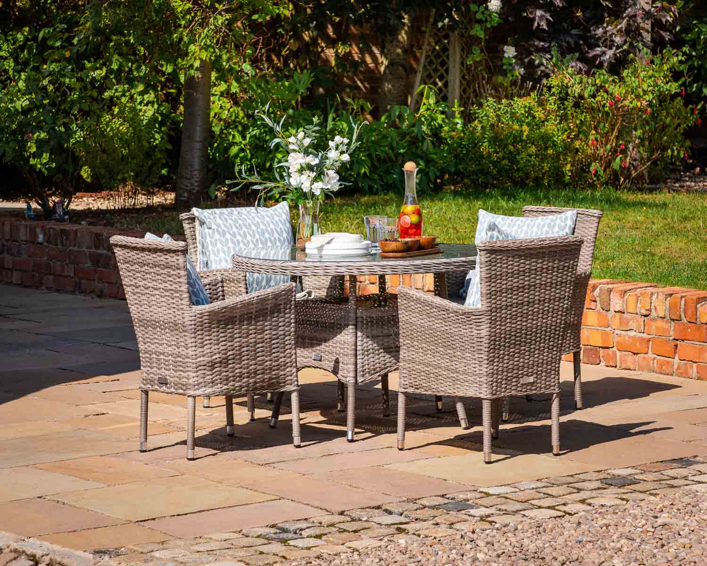 Cambridge 4 Rattan Chairs and Small Round Dining Table Set in Grey
