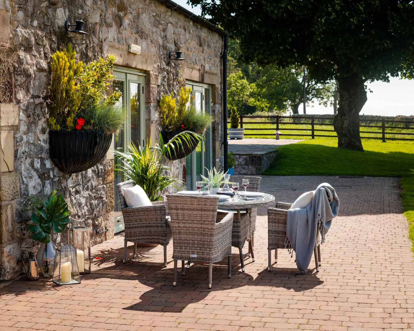 Cambridge 4 Rattan Chairs and Small Round Dining Table Set in Grey