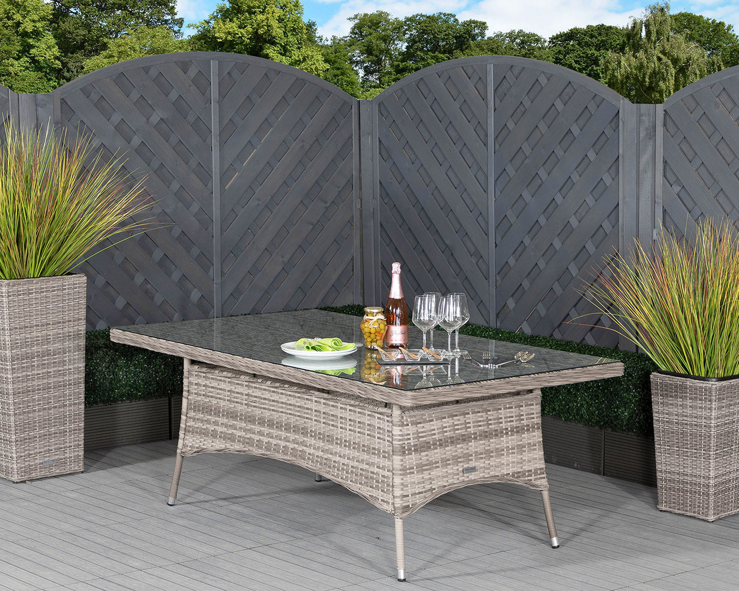 Cambridge 4 Stackable Chairs and Large Rectangular Dining Table Set in Grey