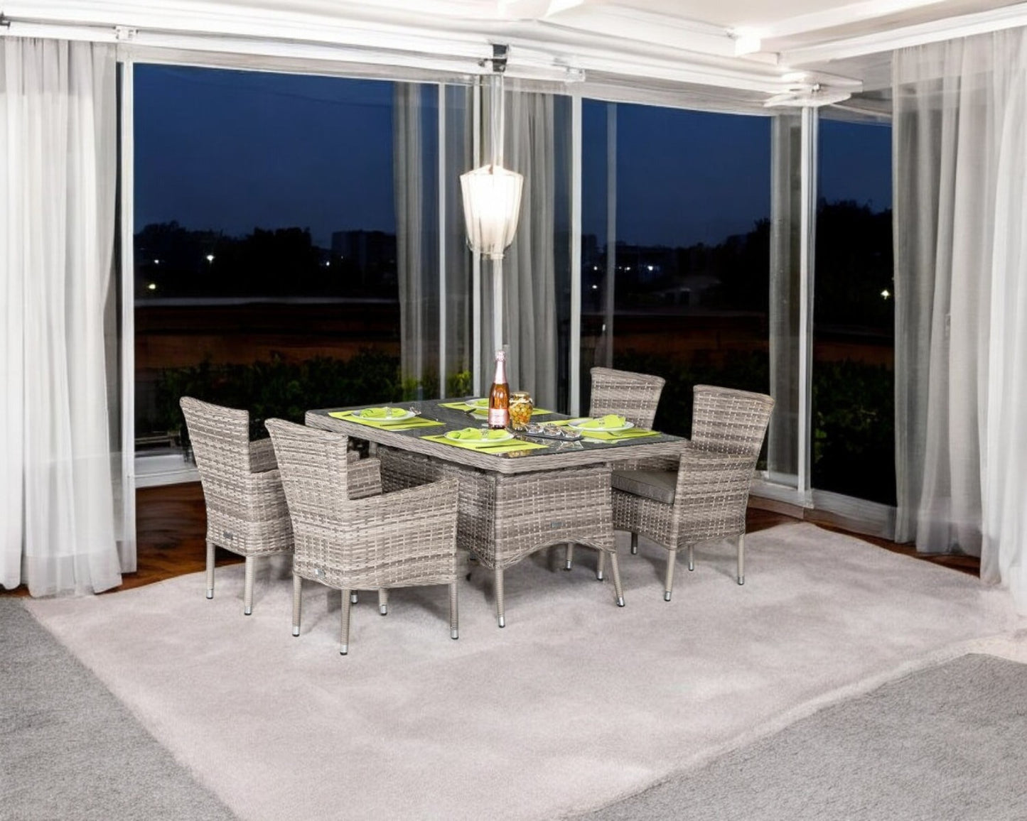 Cambridge 4 Stackable Chairs and Large Rectangular Dining Table Set in Grey