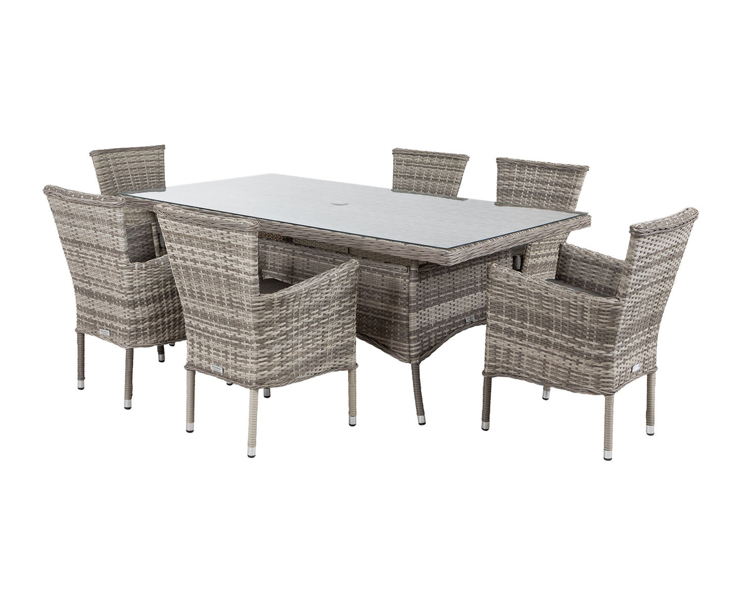 Cambridge 6 Rattan Chairs and Rectangular Dining Table Set in Grey
