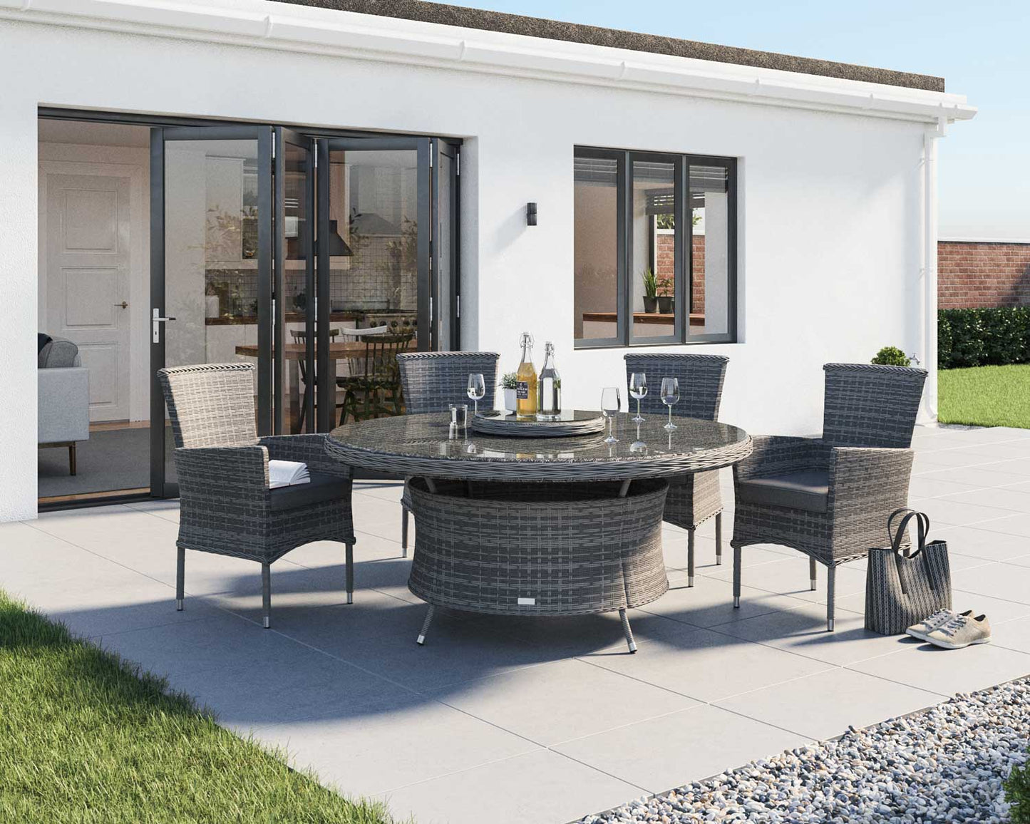 Cambridge 4 Chairs and Large Round Table Set in Grey