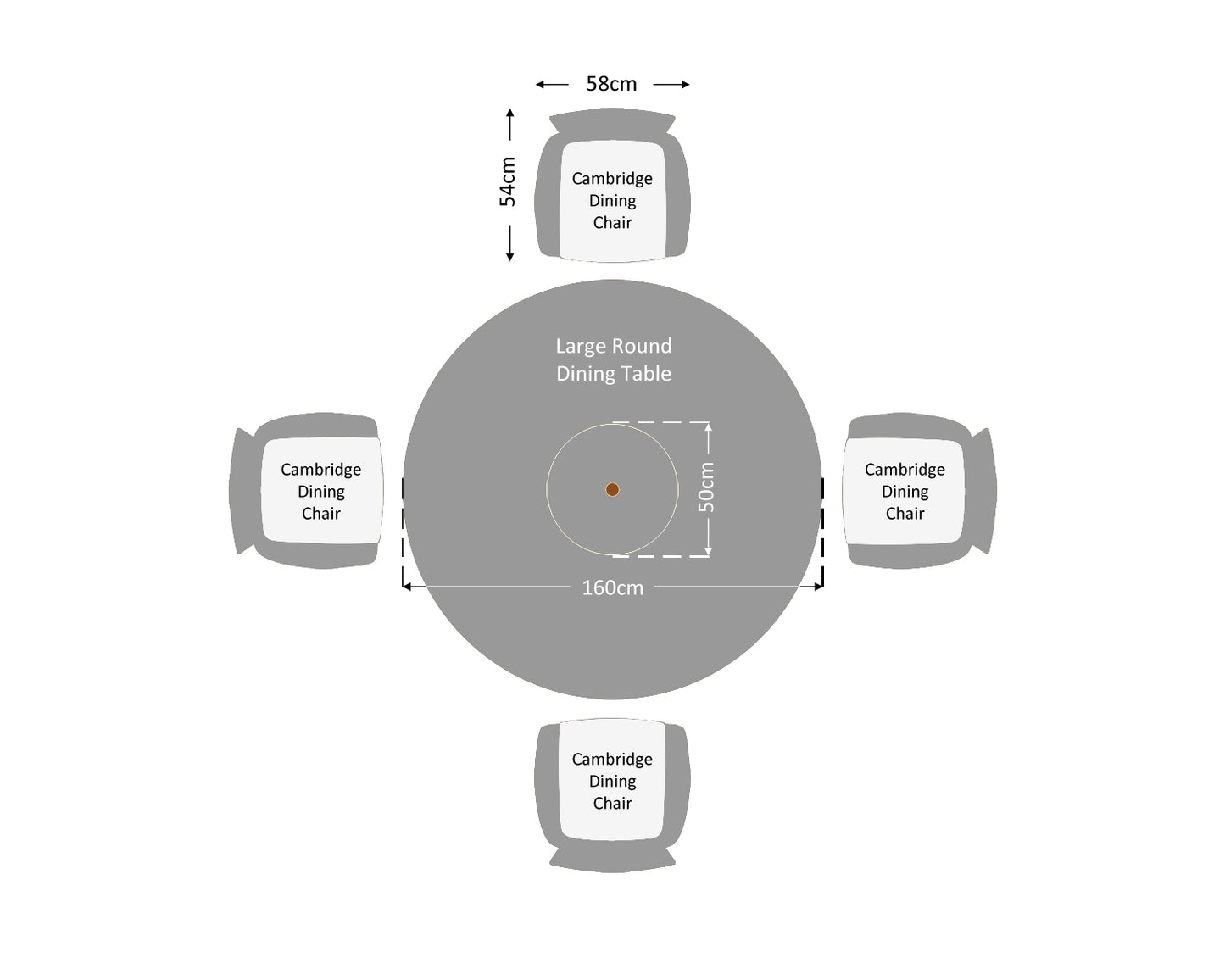 Cambridge 4 Chairs and Large Round Table Set in Grey