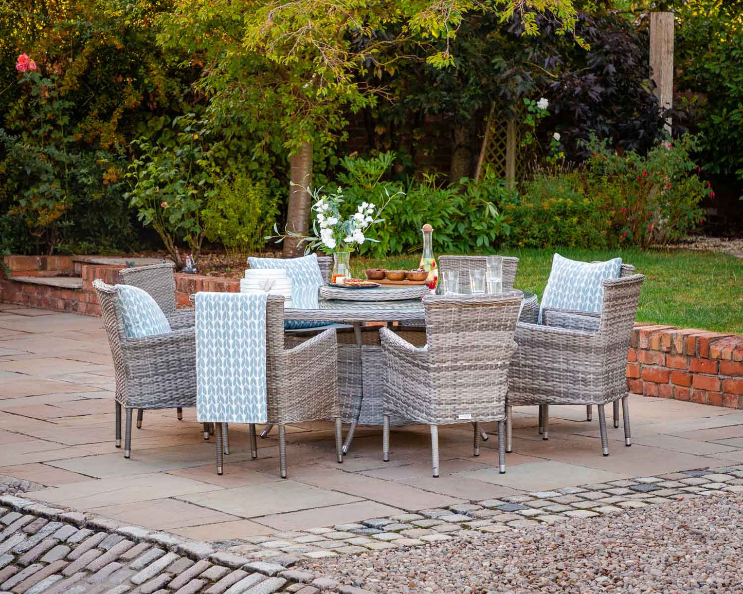 Cambridge 8 Rattan Chairs and Large Round Dining Table Set in Grey