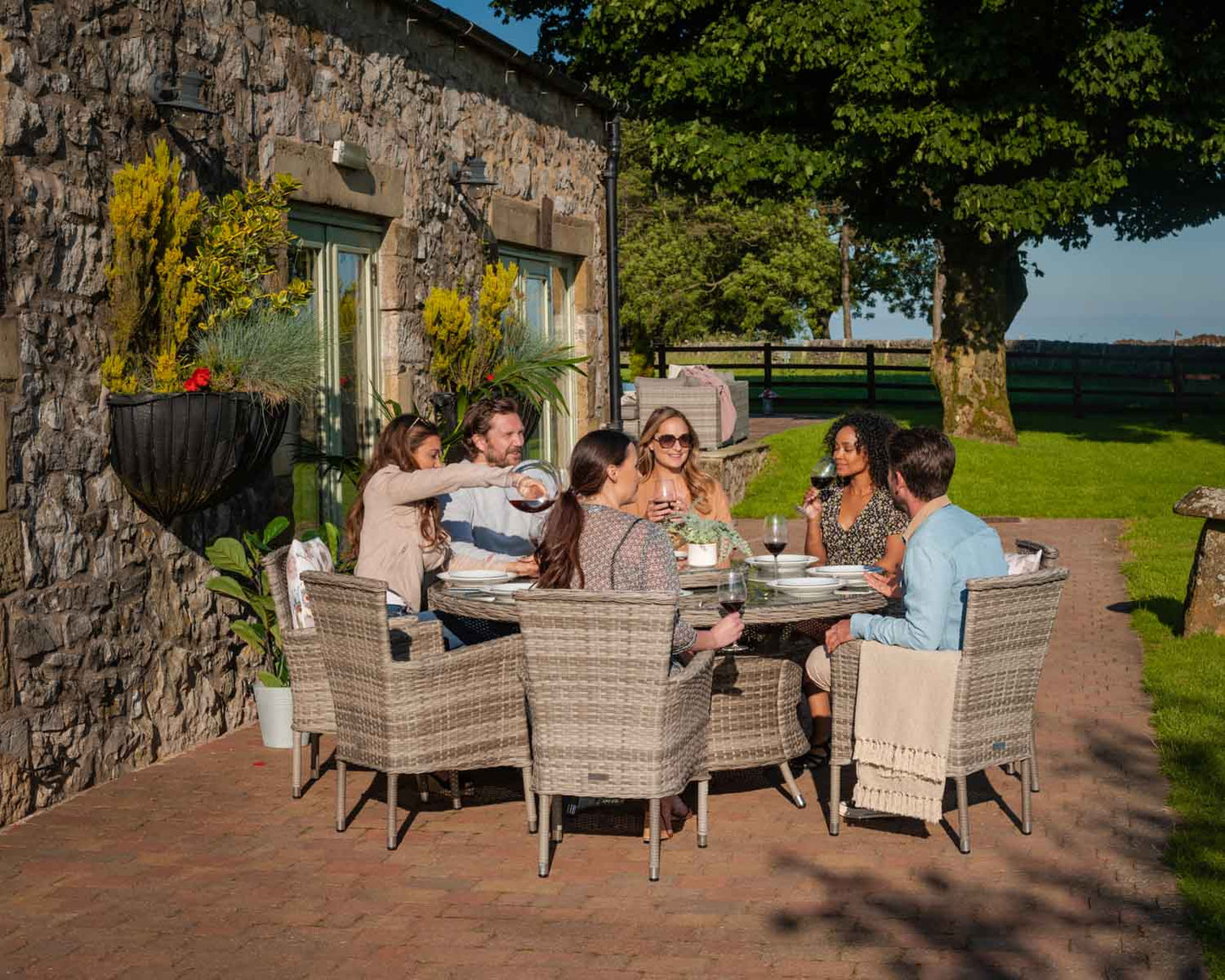 Cambridge 8 Rattan Chairs and Large Round Dining Table Set in Grey