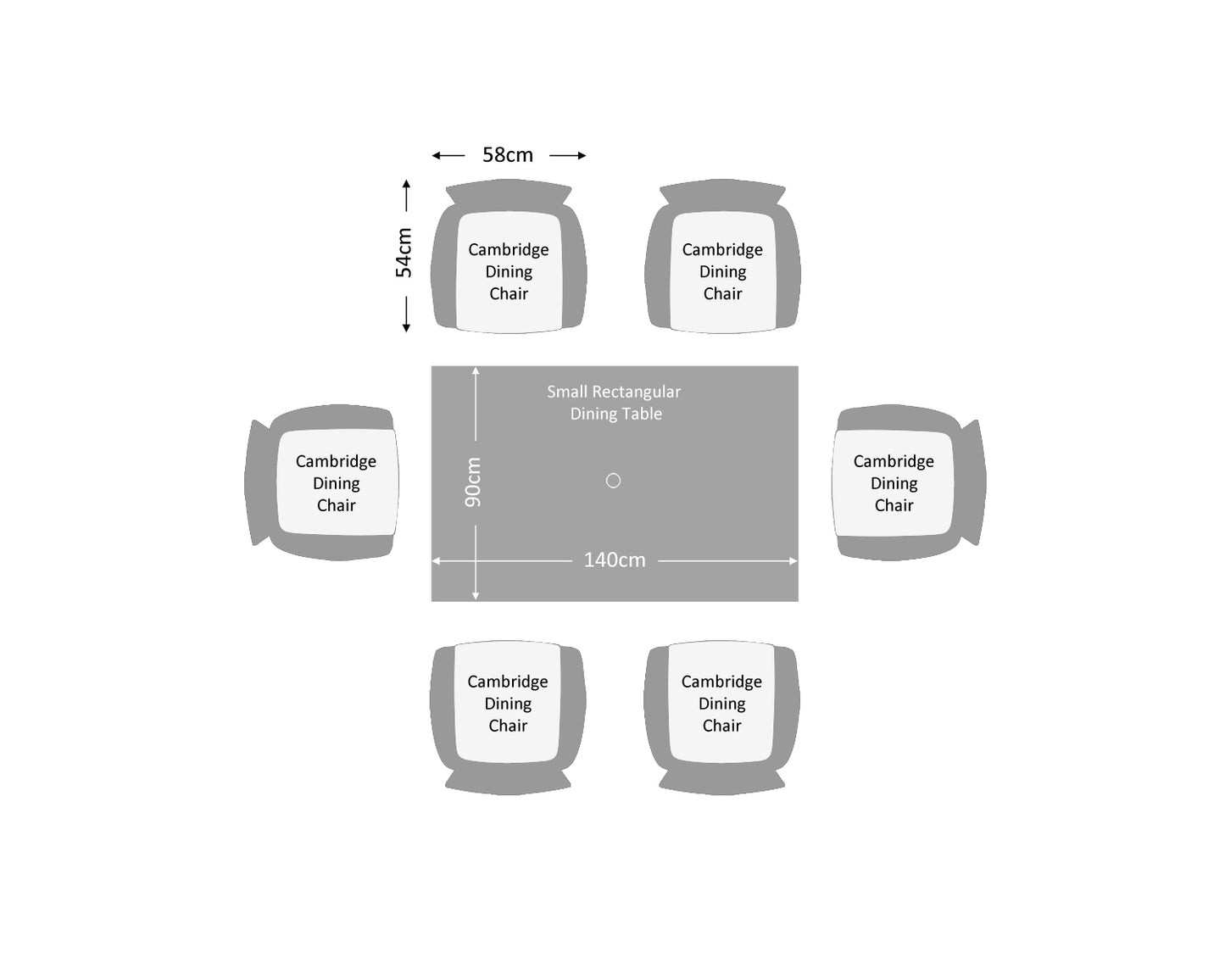 Cambridge 6 Rattan Chairs and Small Rectangular Dining Table Set in Grey