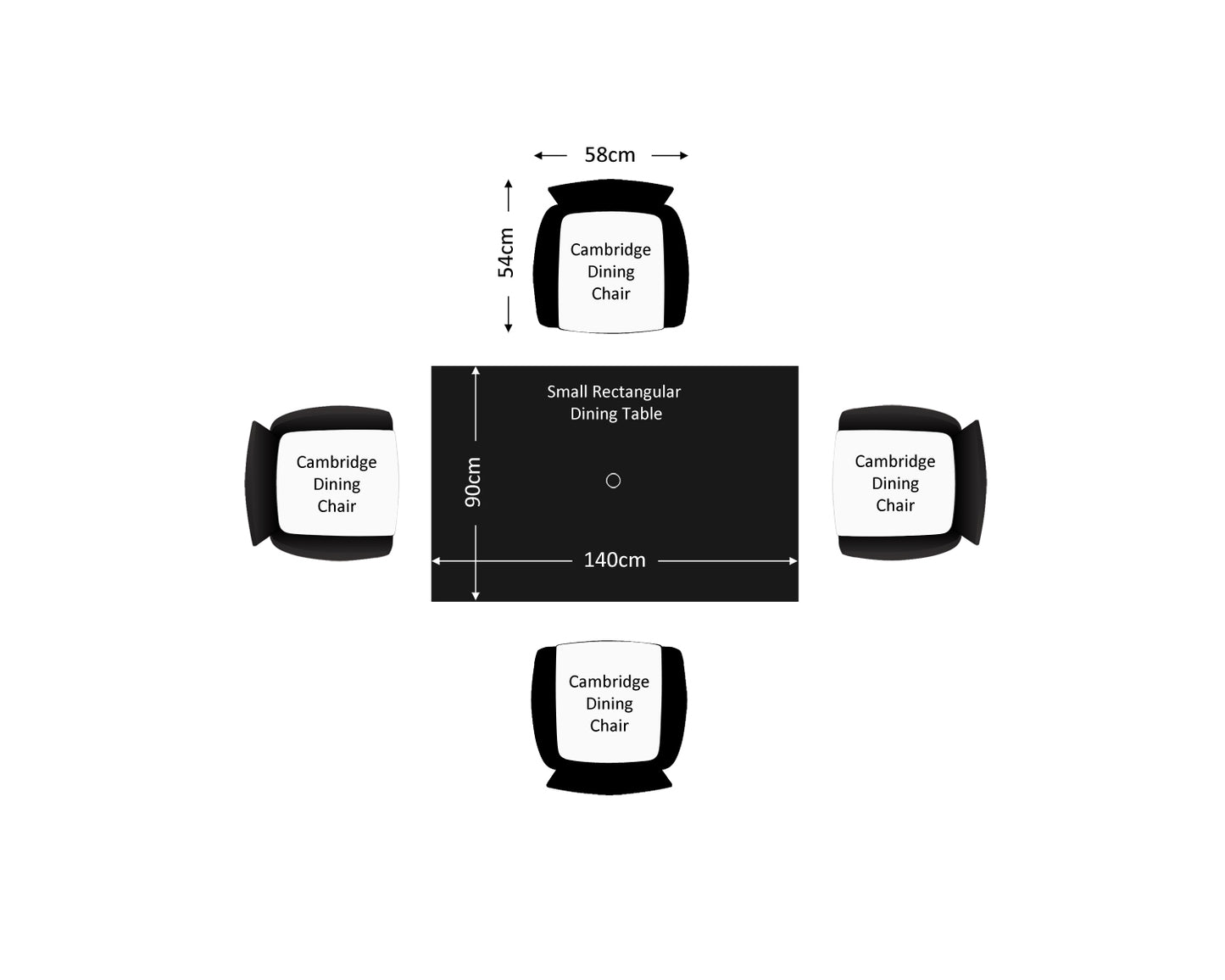 Cambridge 4 Rattan Garden Chairs and Small Rectangular Dining Table Set in Black and Vanilla