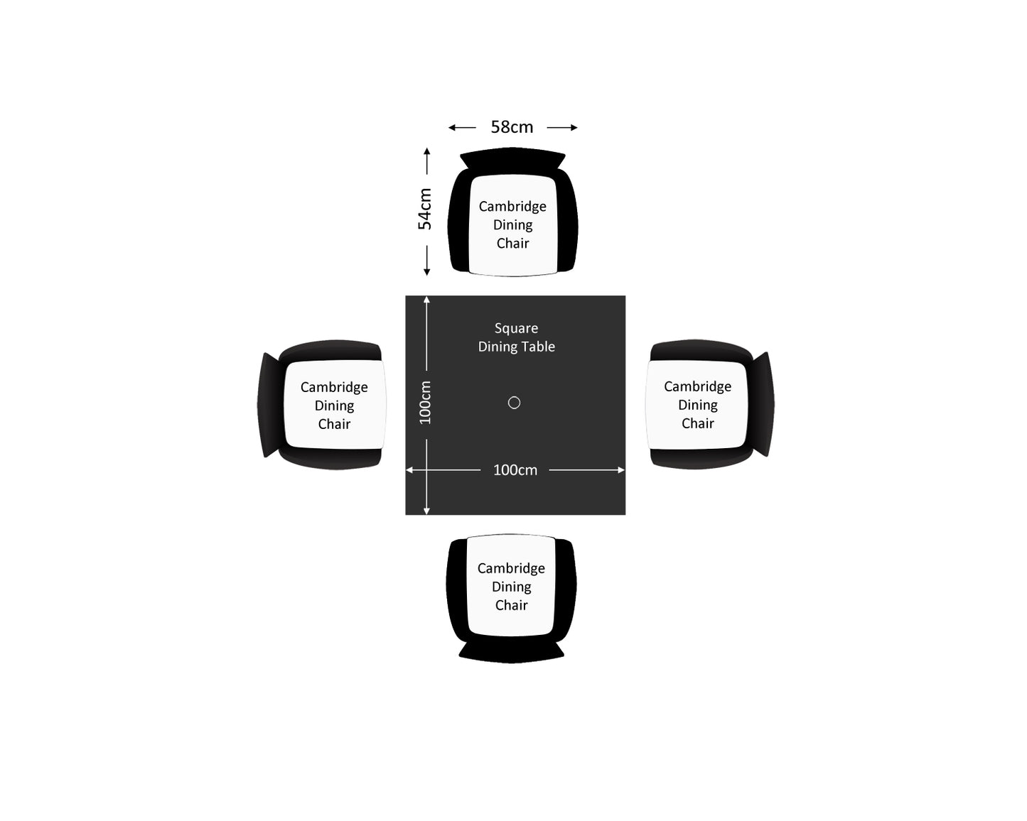 Cambridge 4 Stackable Chairs and Square Dining Table in Black and Vanilla