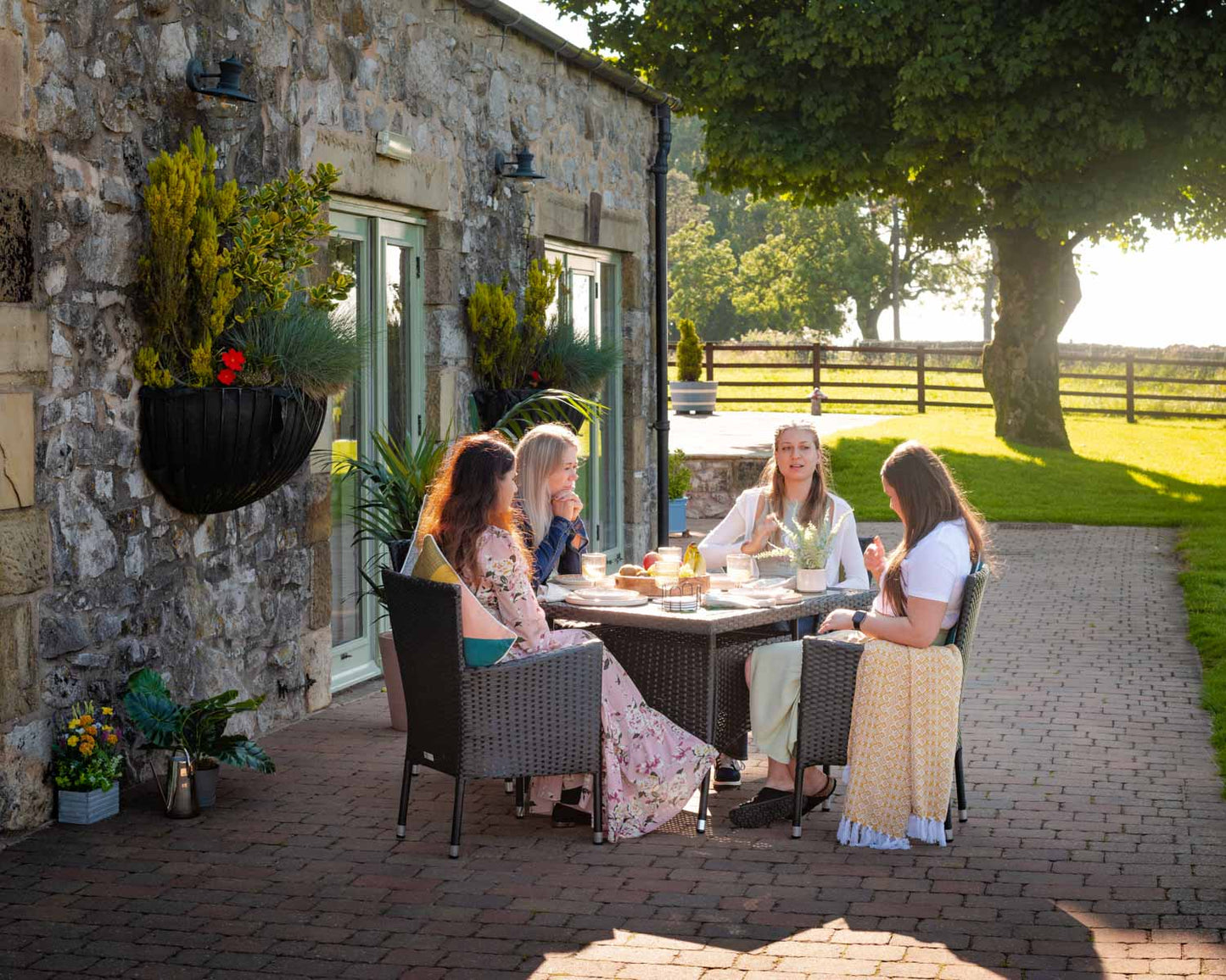 Cambridge 4 Stackable Chairs and Square Dining Table in Black and Vanilla
