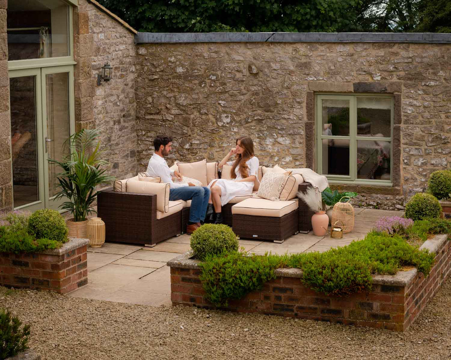 Florida 6 Piece Rattan Garden Corner Sofa Set in Chocolate and Cream