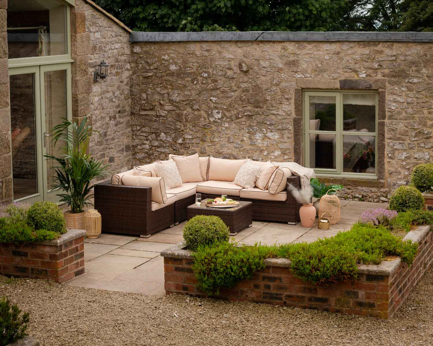 Florida 6 Piece Rattan Garden Corner Sofa Set in Chocolate and Cream