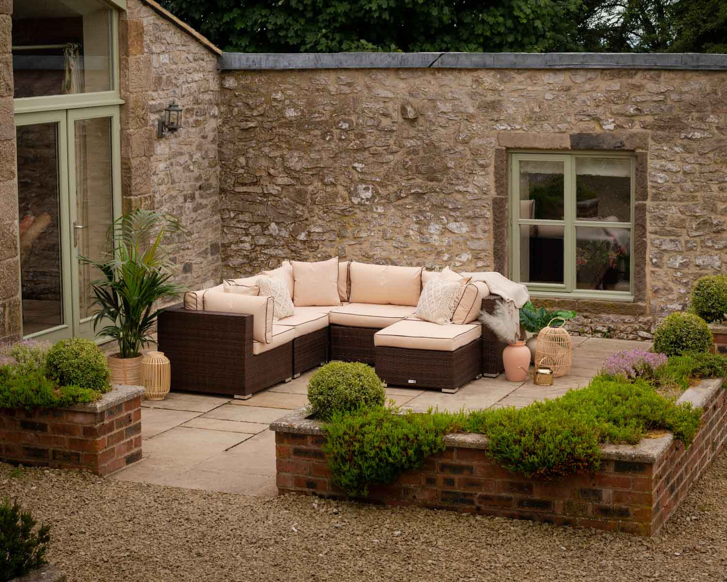 Florida 6 Piece Rattan Garden Corner Sofa Set in Chocolate and Cream