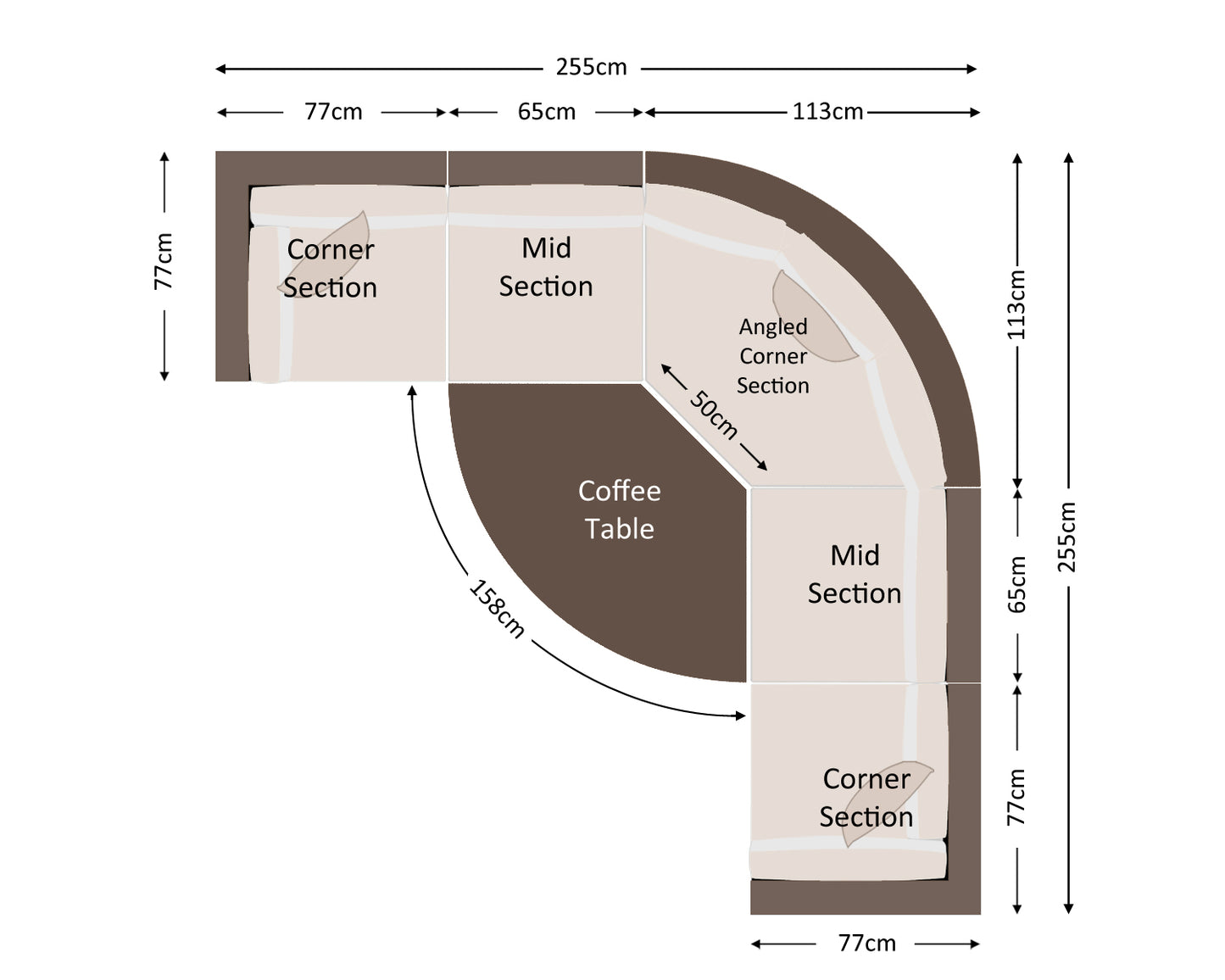 Florida 6 Piece Angled Rattan Garden Corner Sofa Set in Premium Truffle Brown and Champagne