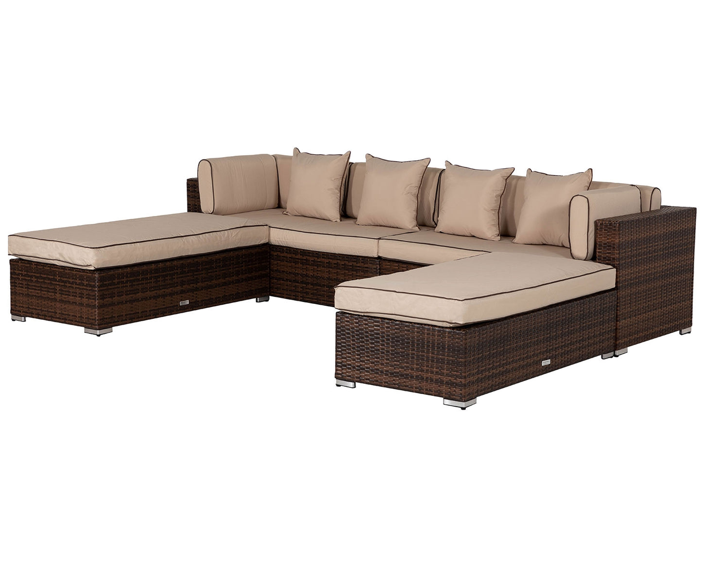 Monaco Rattan Garden Day Bed Sofa Set in Chocolate and Cream