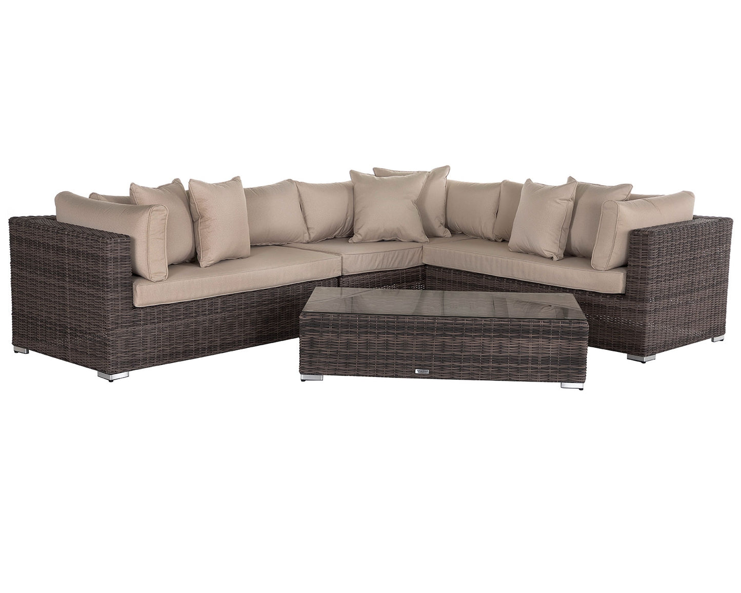 Monaco Rattan Garden Lefthand Corner Sofa Set in Premium Truffle Brown and Champagne