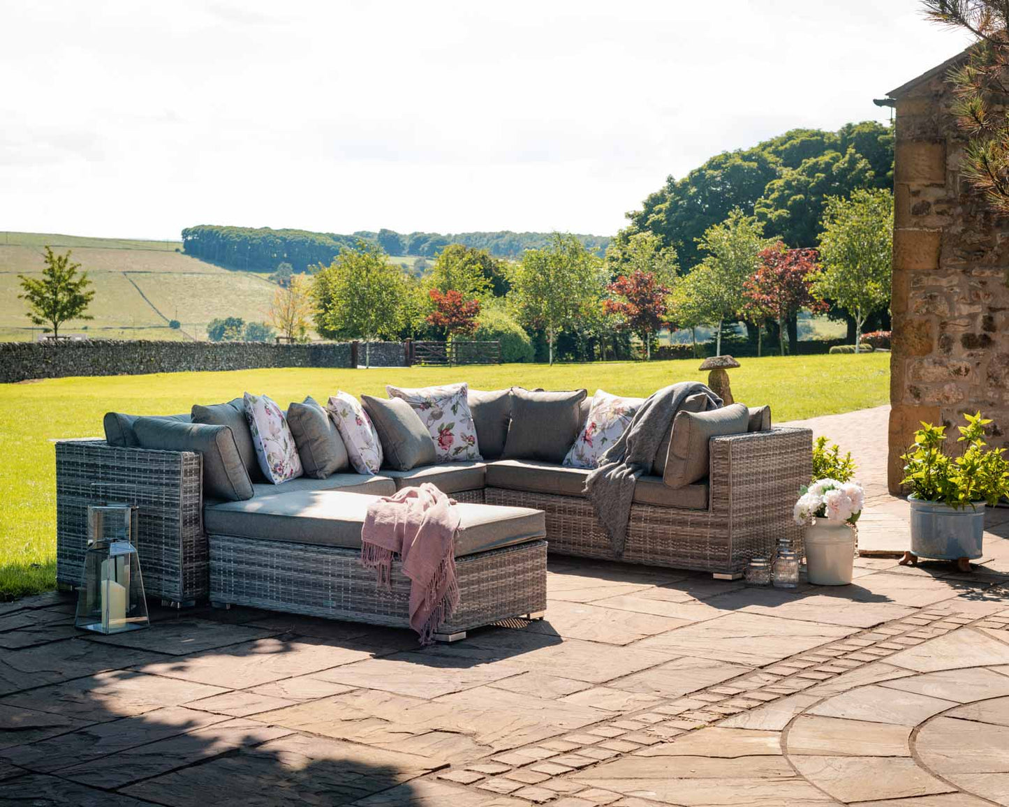 Monaco Rattan Garden Lefthand Corner Sofa Set in Grey