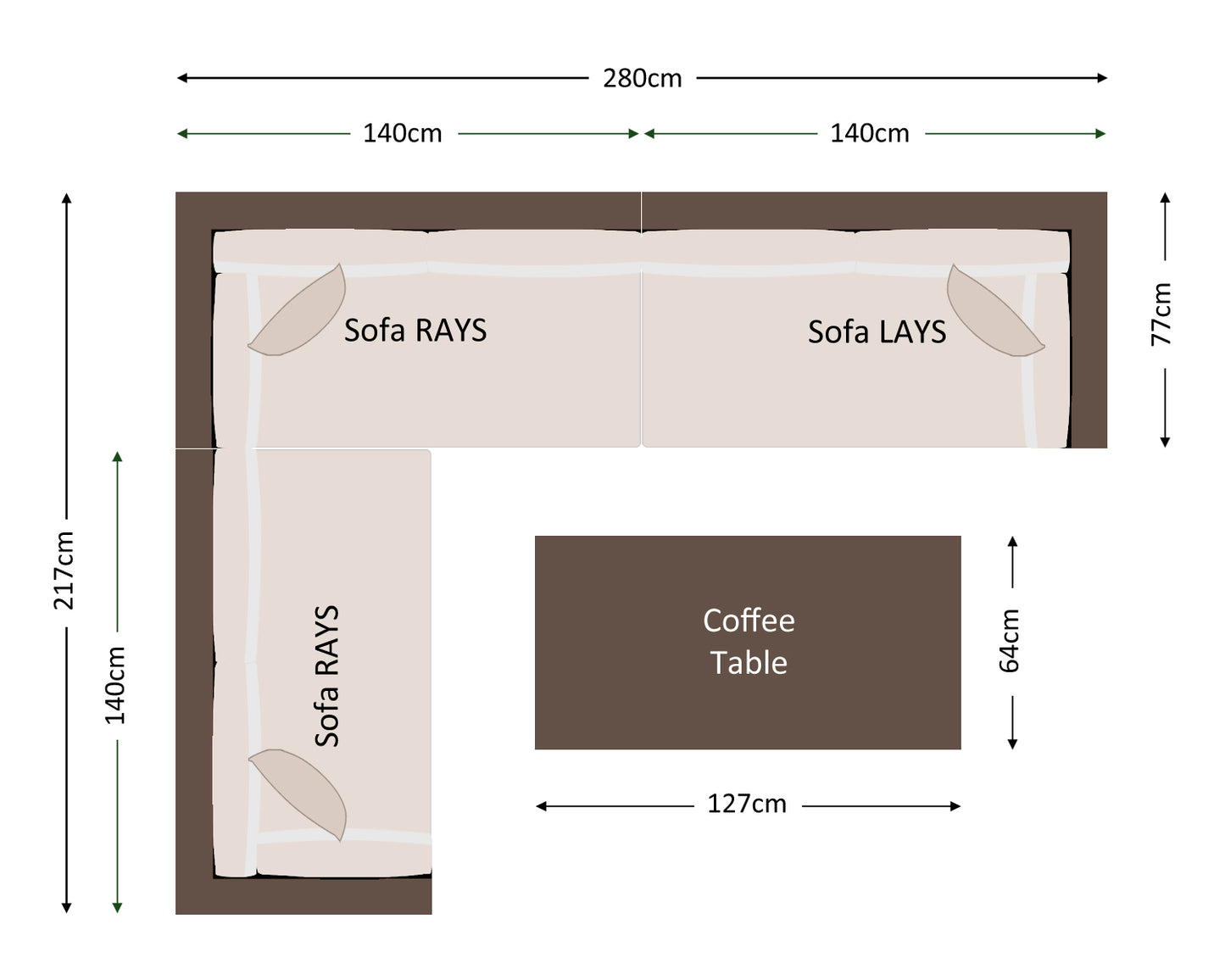 Monaco Rattan Garden Righthand Corner Sofa Set in Premium Truffle Brown and Champagne