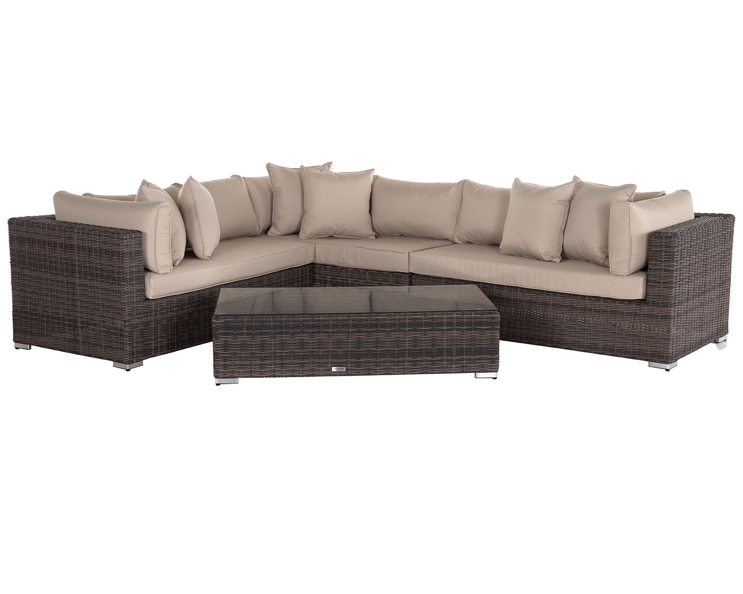 Monaco Rattan Garden Righthand Corner Sofa Set in Premium Truffle Brown and Champagne